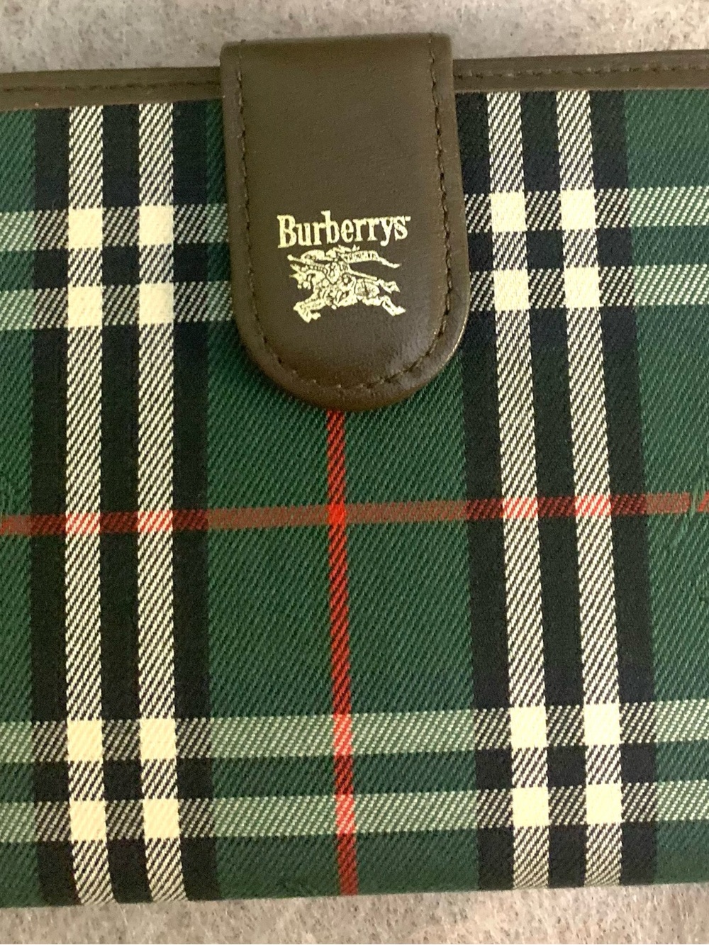 Burberrys Green Plaid Wallet with Brown Leather Trim